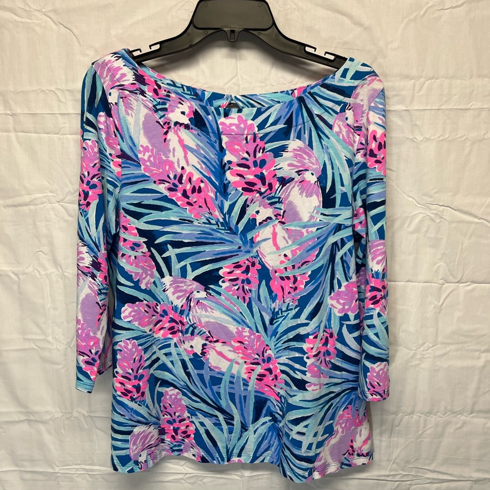 Lilly Pulitzer Waverly Top Mr Peacock Blue Tweethearts size large
